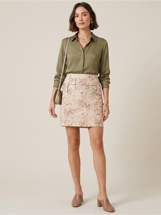 Ann Taylor Dresses & Skirts - Ann Taylor LOFT Beige Pink Floral 100% Cotton Mini Straight Pencil Skirt Size 6